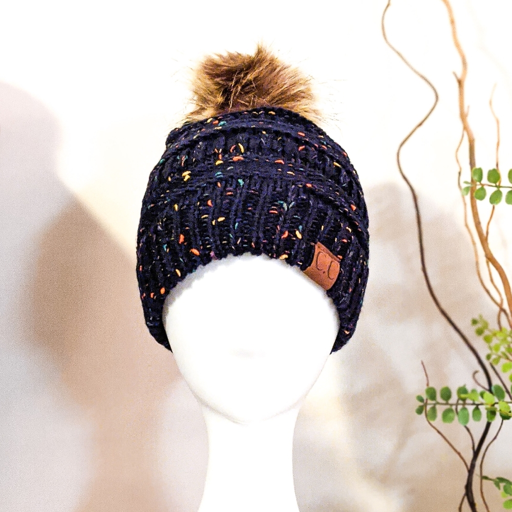 New C.C. Beanie Brand New with Vegan Fur Top - Picture 3 of 3